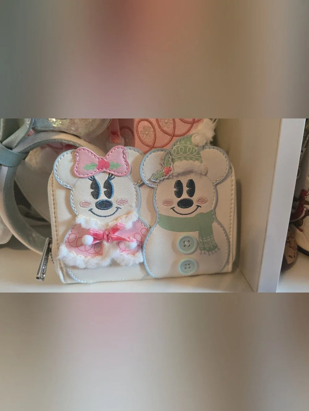 Disney Minnie Mouse Pastel Snowman Mini Loungefly Backpack, Wallet And Ears!